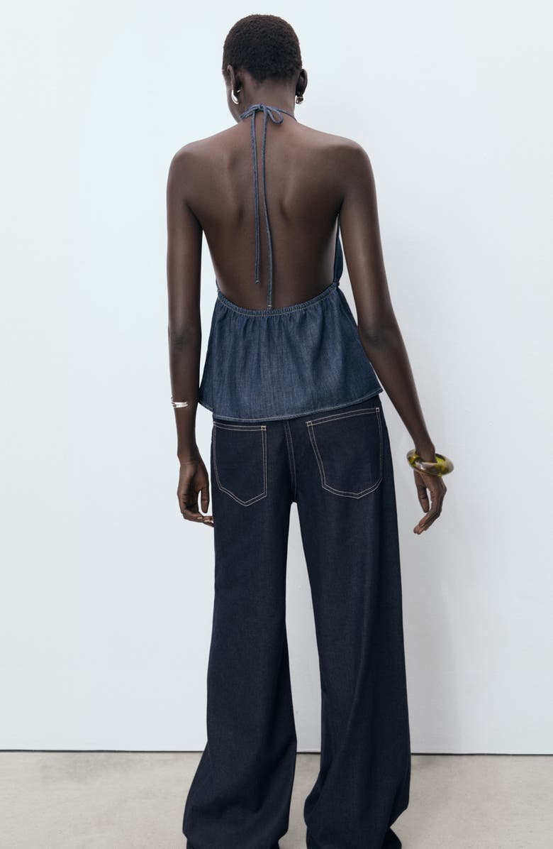 MANGO Denim Halter Top, Alternate, color, Open Blue
