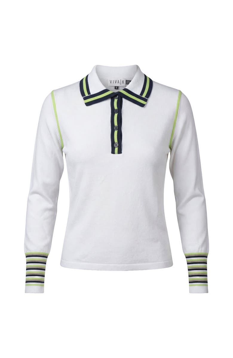 Viva K Striped Button Placket Contrast Sleeve Sweater, Main, color, White