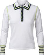 Viva K Striped Button Placket Contrast Sleeve Sweater