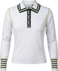 Viva K Striped Button Placket Contrast Sleeve Sweater