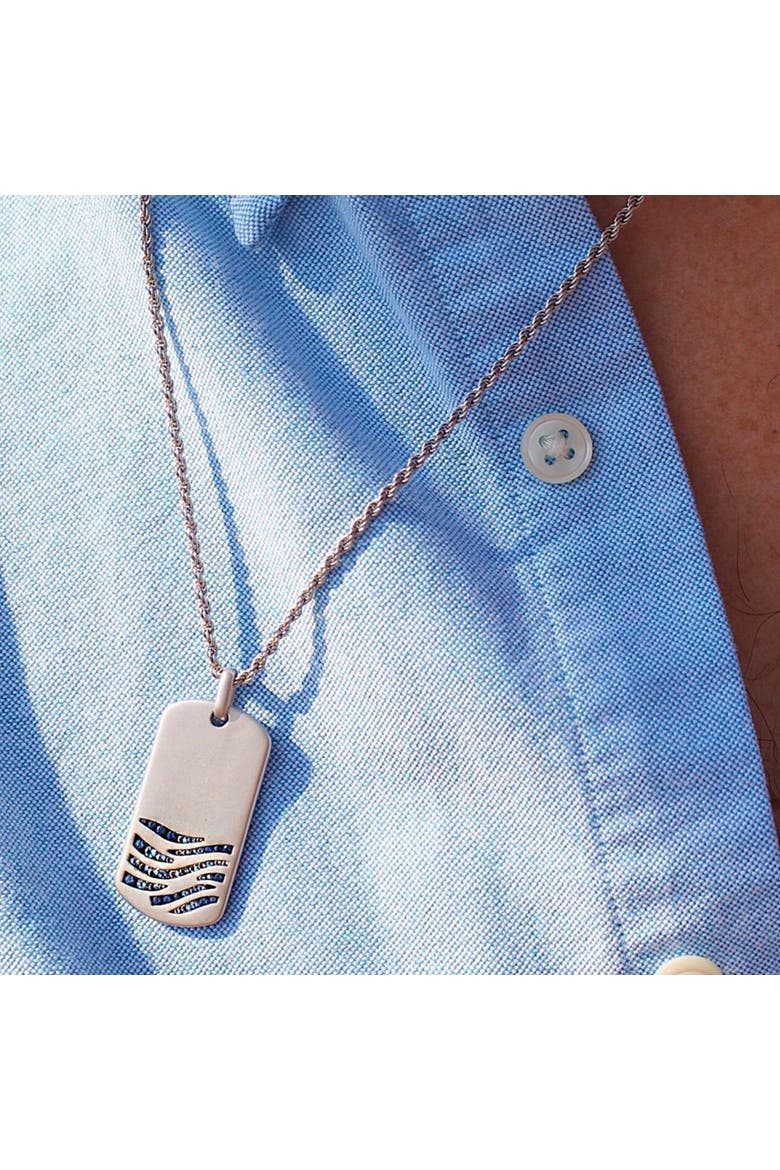 Deep Blue Sea Sapphire & Topaz Silver Tag Necklace, Alternate, color, Silver