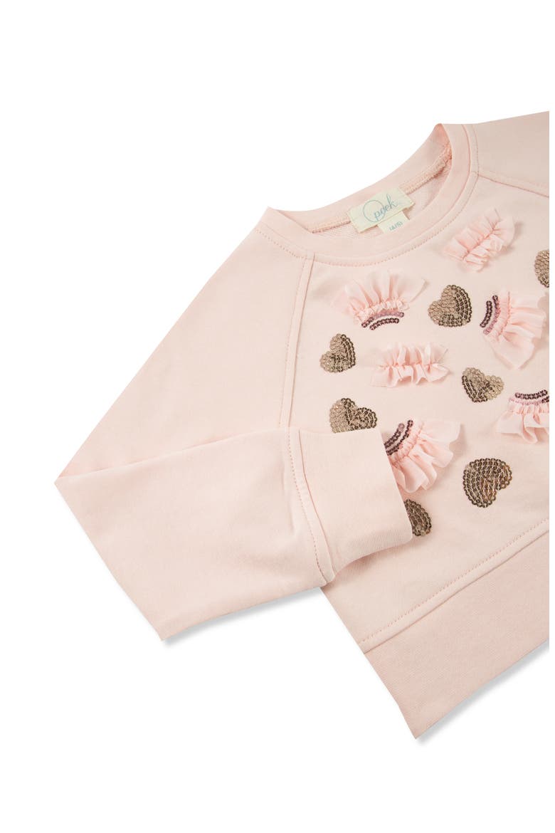 Kids' Crescent Ruffles Sweatshirt & Skirt Set, Alternate, color, LIGHT PEACH