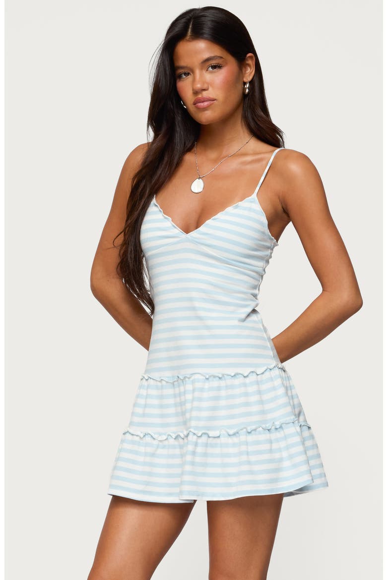 Stripe Tiered Stretch Cotton Minidress, Alternate, color, BLUE-AND-WHITE