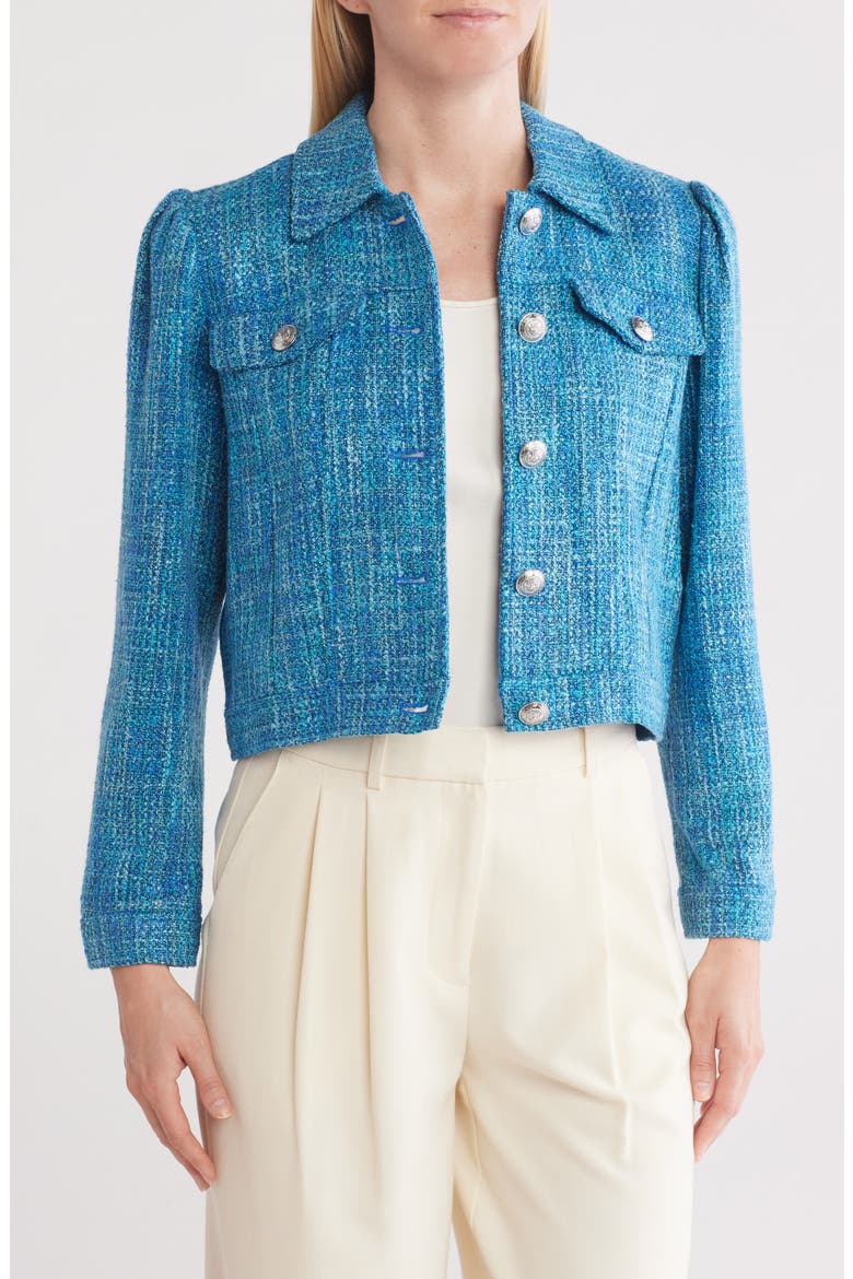 Kasey Tweed Crop Jacket, Main, color, CARIBBEAN BLUE MULTI TWEED