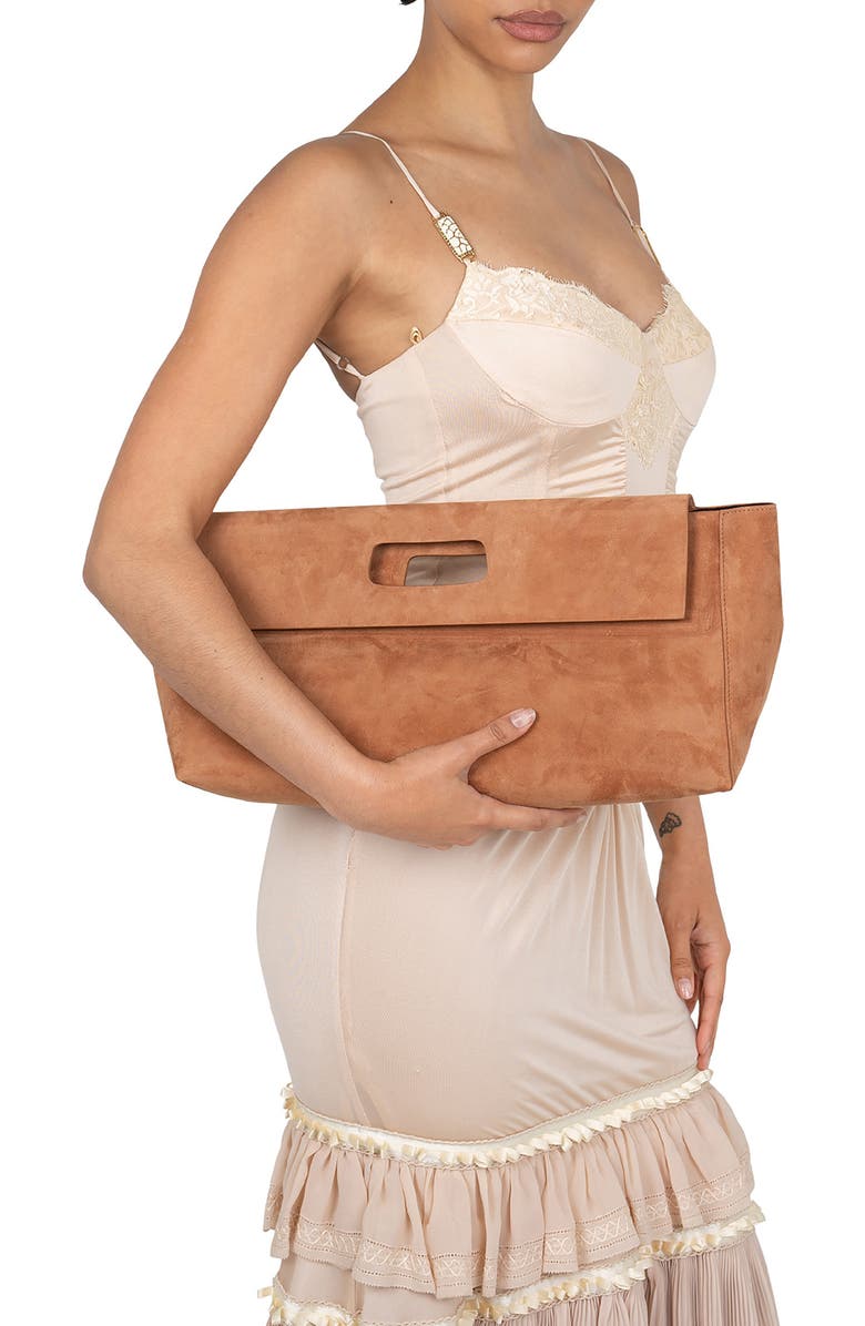 Jeffrey Campbell Toolbox Leather Clutch, Alternate, color, Tan Suede