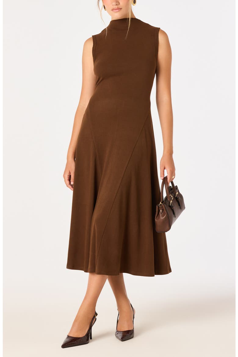 Geraldean Mock Neck Midi Dress, Main, color, DARK BROWN
