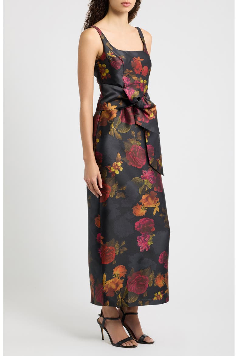 Sleeveless Floral Print Gown, Alternate, color, BLACK MULTI
