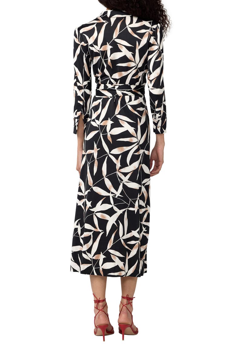 Sana Two Leaf Print Wrap Shirtdress, Alternate, color, BAY LEAF BLACK