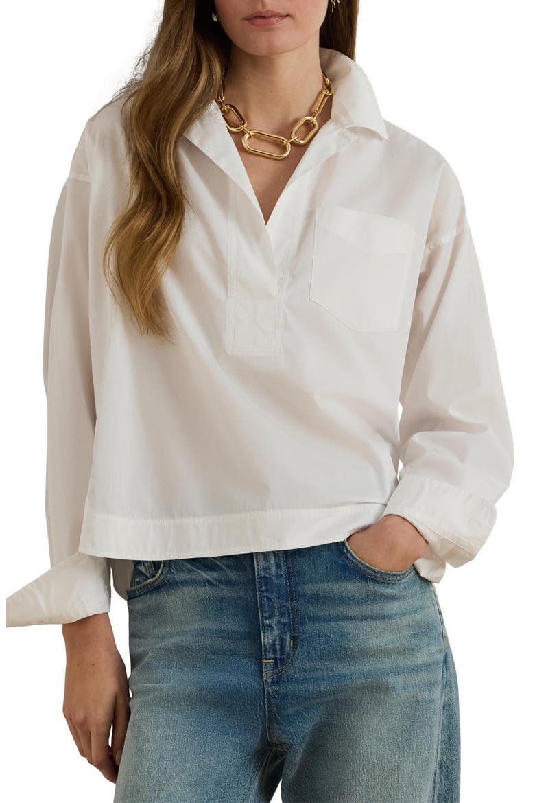 Stachee Popover Cotton Broadcloth Shirt, Main, color, WHITE