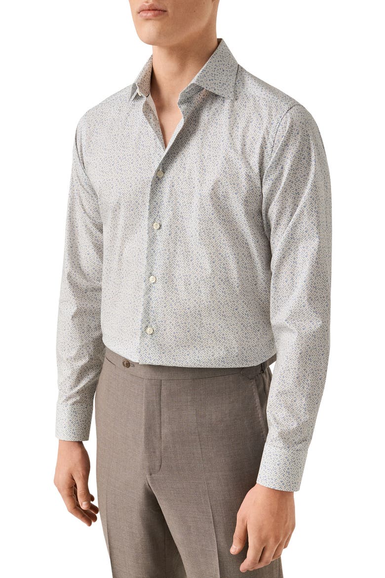 Slim Fit Geometric Print Cotton Dress Shirt, Main, color, LIGHT BLUE