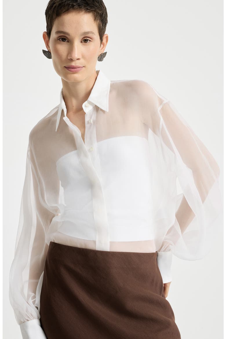 Crispy silk shirt with monili, Alternate, color, White