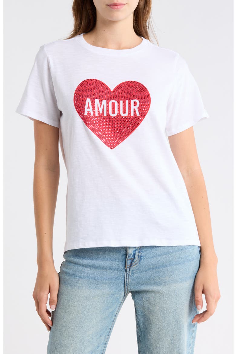 Amour Heart T-Shirt, Main, color, WHITE/ ROSE