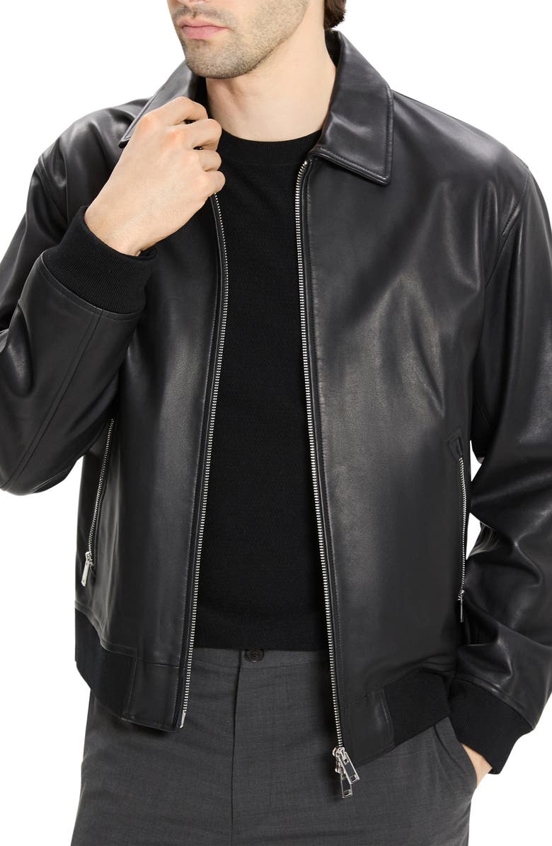 Theory Wyatt Leather Jacket, Alternate, color, Black