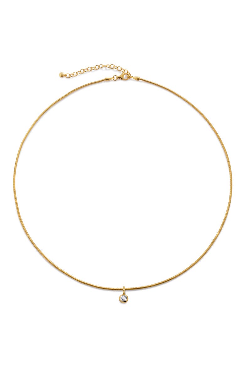 Solitaire Lab Grown Diamond Pendant Snake Chain Necklace, Main, color, 18CT GOLD VERMEIL/LAB DIA