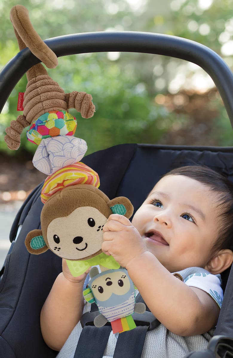 INFANTINO Musical Monkey Pull Down Stroller Toy, Alternate, color, Brown Multi