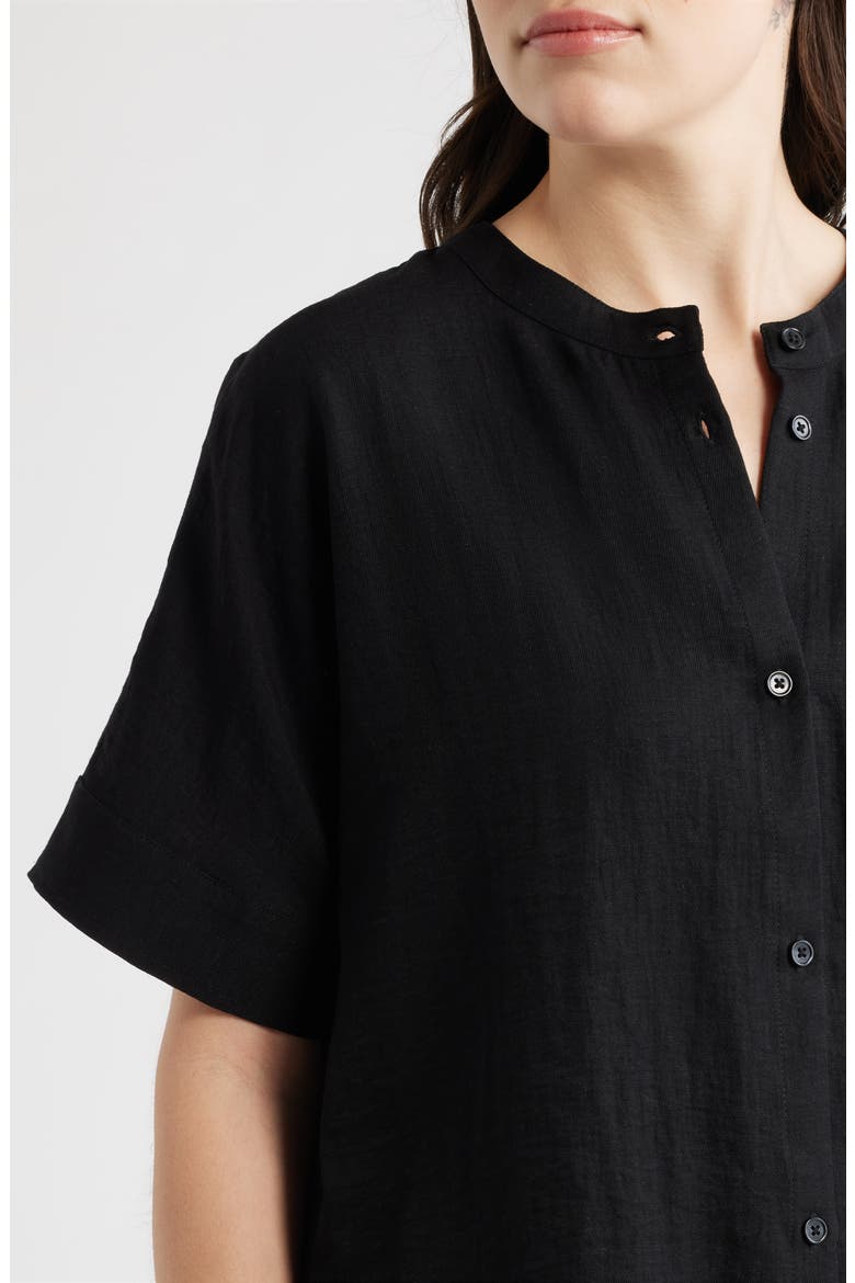 Boxy Short Sleeve Button-Up Shirt, Alternate, color, BLACK