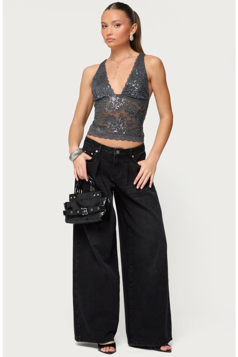 Isaela Sequin Lace Tank, Alternate, color, DARK-GRAY