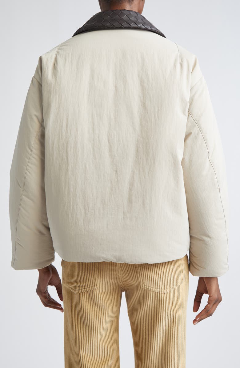 Bottega Veneta Intrecciato Leather Collar Tech Nylon Puffer Jacket, Alternate, color, 2674 Grey Putty