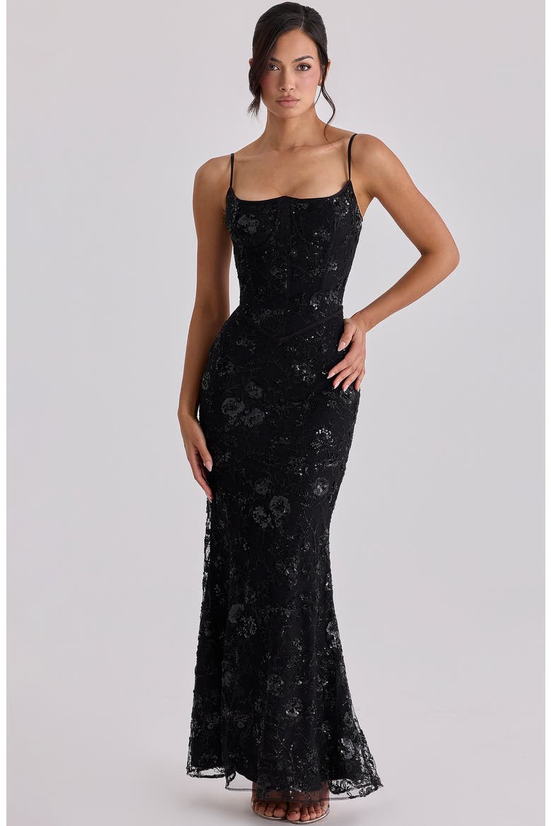 Naima Beaded Gown, Alternate, color, BLACK