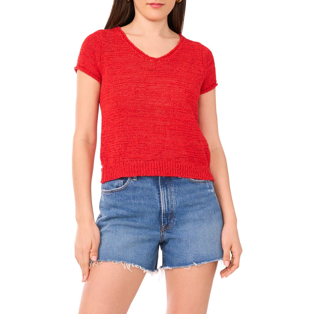 VINCE CAMUTO VINCE CAMUTO SHORT SLEEVE ORGANIC COTTON BLEND SWEATER
