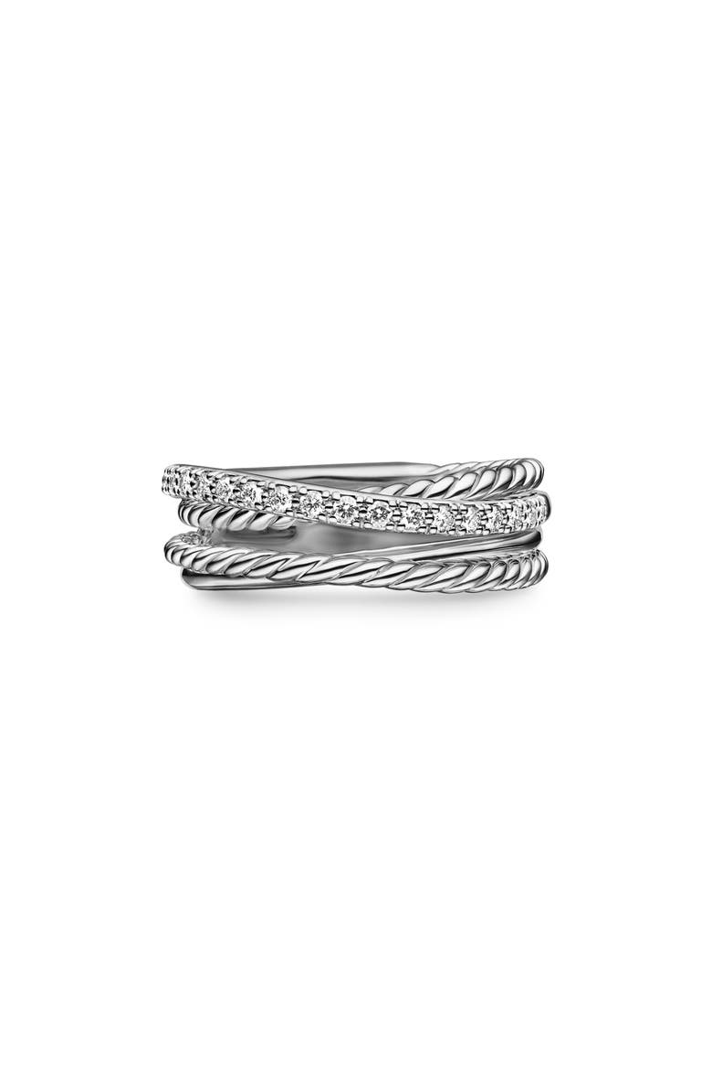 'Crossover' Ring with Diamonds, Main, color, SILVER/ DIAMOND