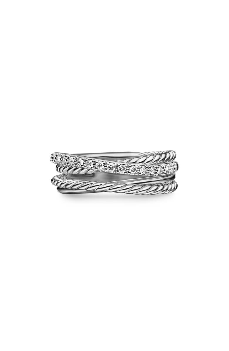 David Yurman 'Crossover' Ring with Diamonds, Main, color, Silver/ Diamond
