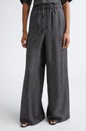Max Mara Clarino Broken Stripe High Waist Wide Leg Silk Pants
