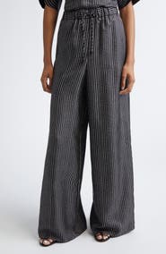 Max Mara Clarino Broken Stripe High Waist Wide Leg Silk Pants