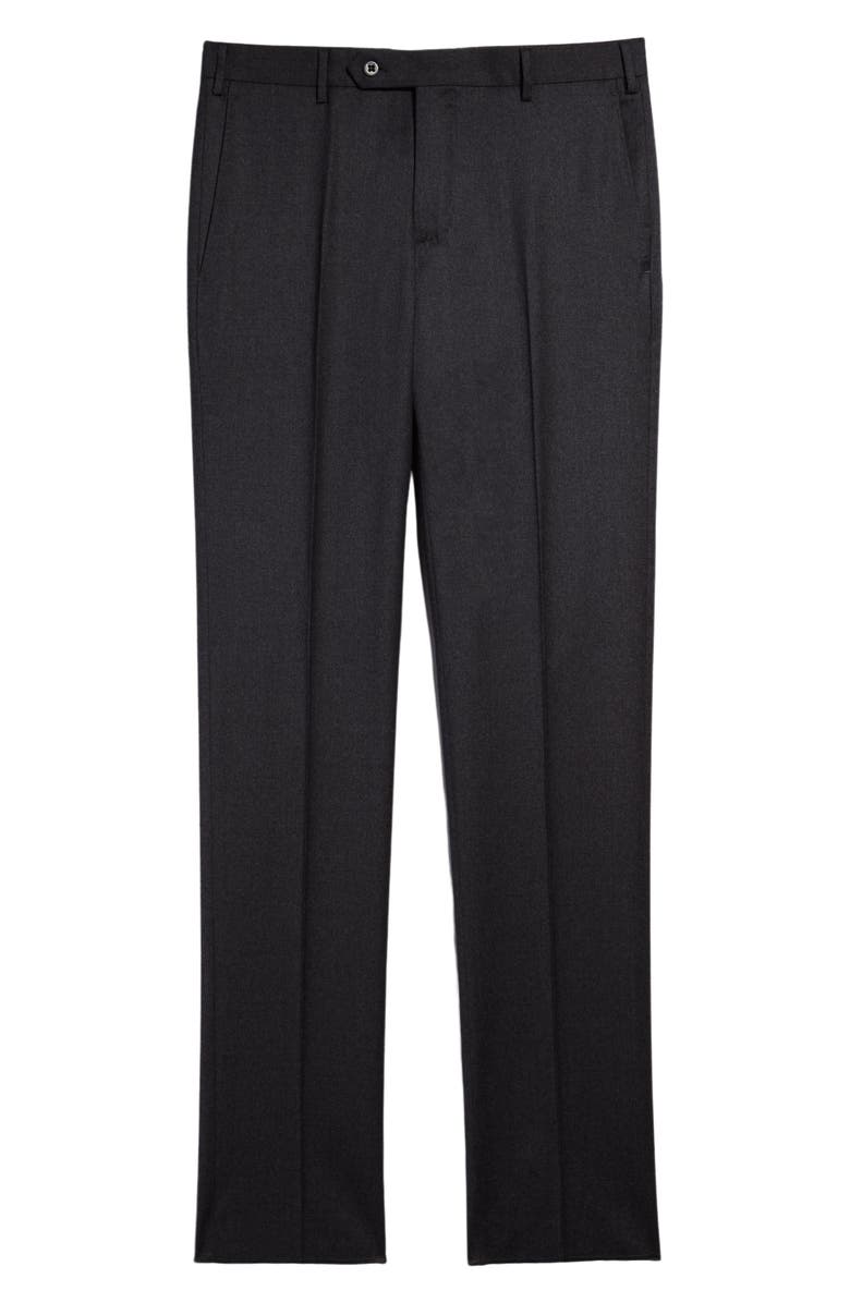 Zanella Parker Flat Front Stretch Wool Flannel Trousers, Alternate, color, Dark Grey