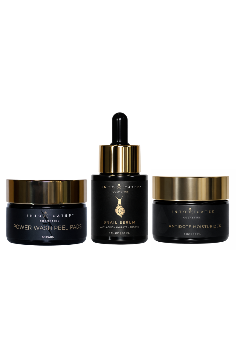 Hydration Bundle (Snail Serum, Power Wash Peel Pads, Antidote Moisturizer) | Hydrating & Anti-Aging Skincare Treatment with Vegan Snail Venom Peptide & Vegan Snail Mucin, Glycolic AHA Pads, & Fine Line Daily Moisturizer, Main, color, None
