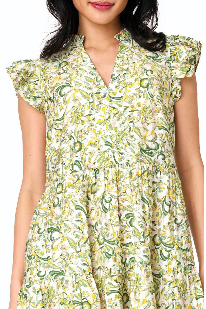 Print Flutter Sleeve Tiered Dress, Alternate, color, SECRET GARDEN