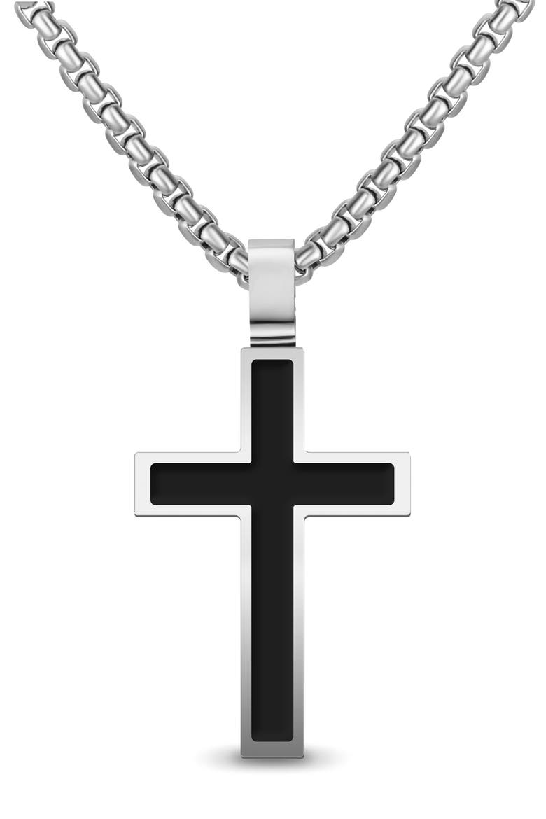Men's Inlay Cross Pendant Necklace, Main, color, SILVER