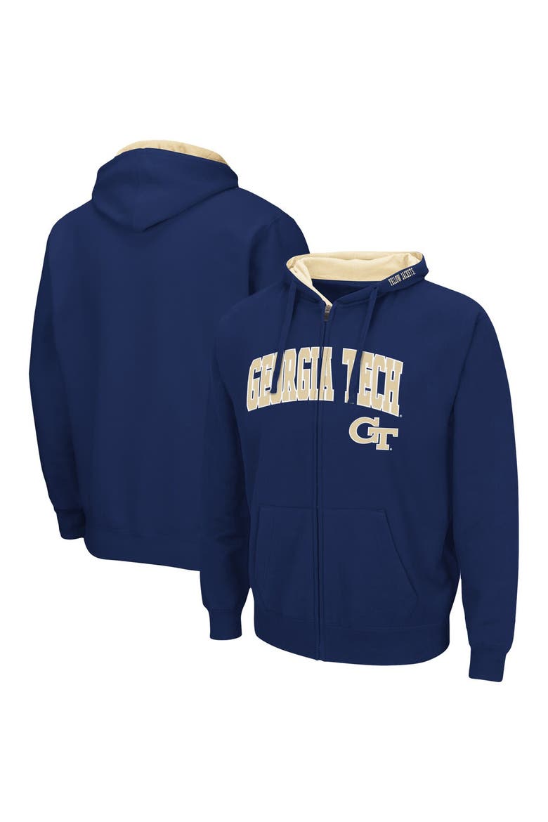 Men's Colosseum Navy Georgia Tech Yellow Jackets Arch & Logo 3.0 Full-Zip Hoodie, Main, color, Navy