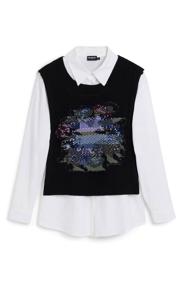 Desigual 2-in-1 Button-Up Shirt & Sweater Vest Set, Alternate, color, White