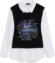 Desigual 2-in-1 Button-Up Shirt & Sweater Vest Set