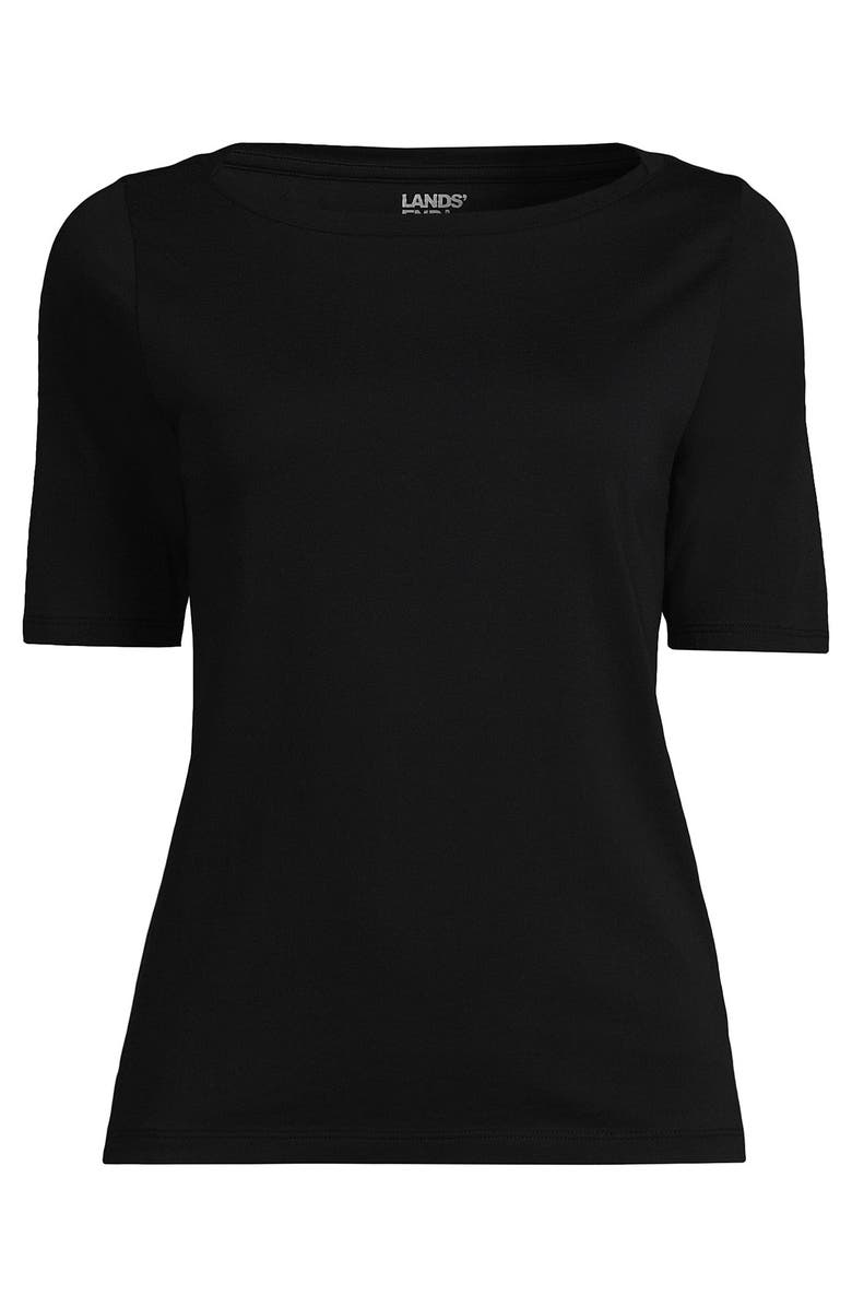 Lands
End Elbow Sleeve Supima Boatneck Top, Alternate, color, Black