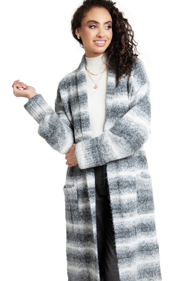 Horizontal Stripe Longline Cardigan, Alternate, color, GREY