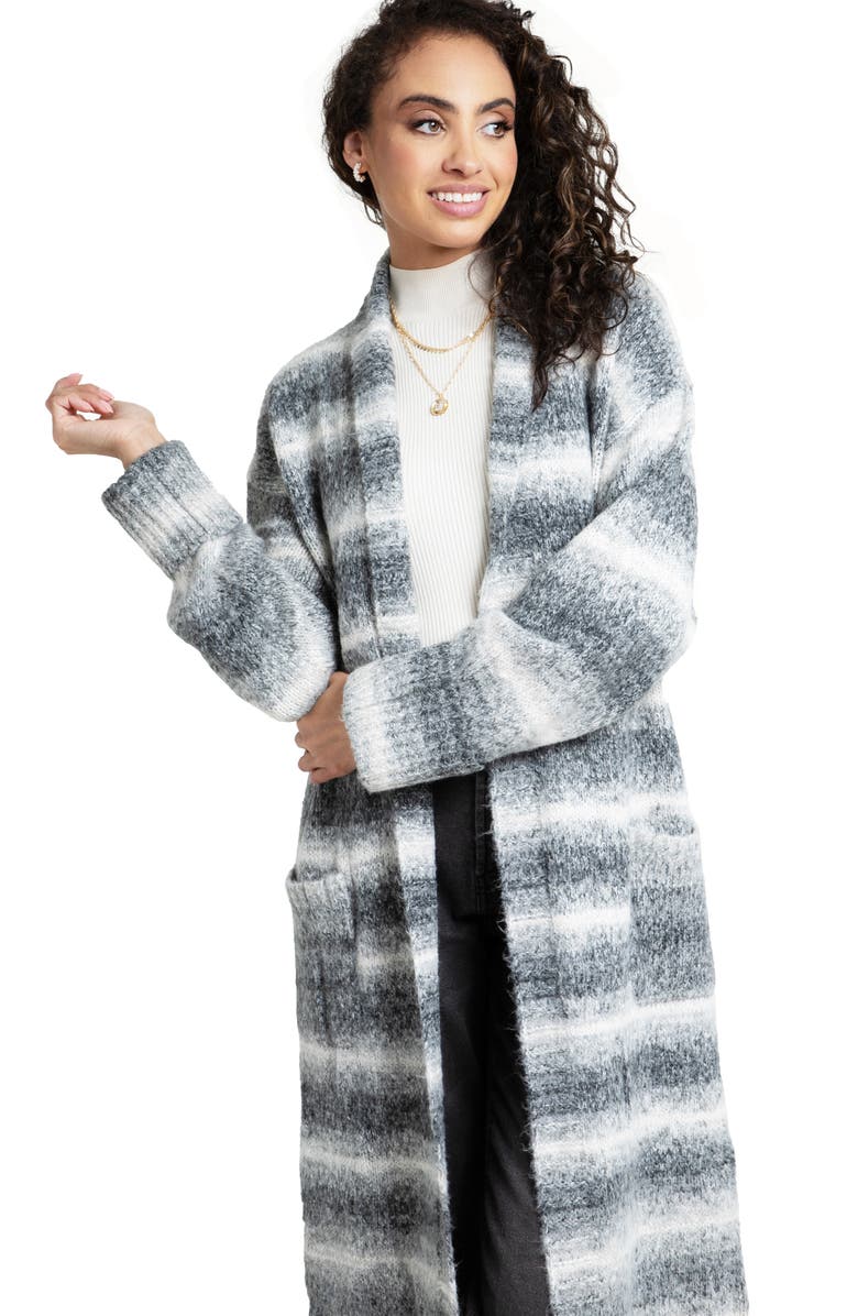 SAACHI Horizontal Stripe Longline Cardigan, Alternate, color, Grey