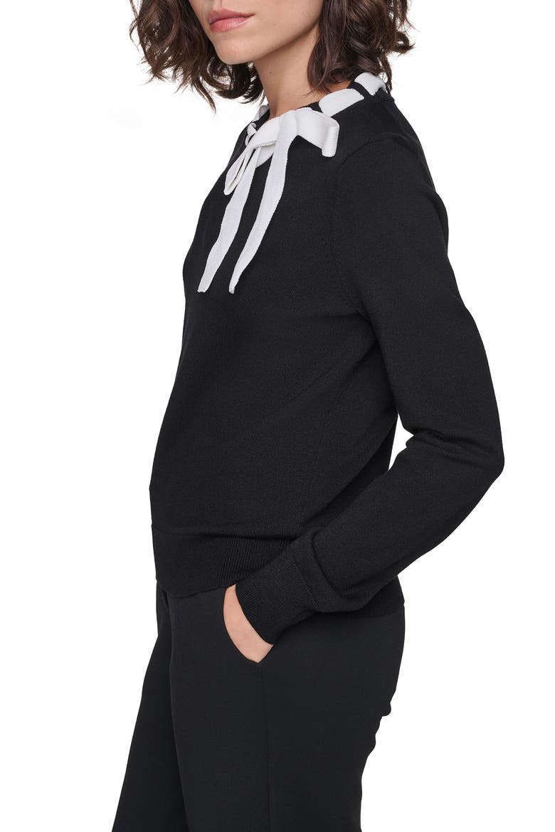 Bow Front Sweater, Alternate, color, BLACK/ SOFT WHITE