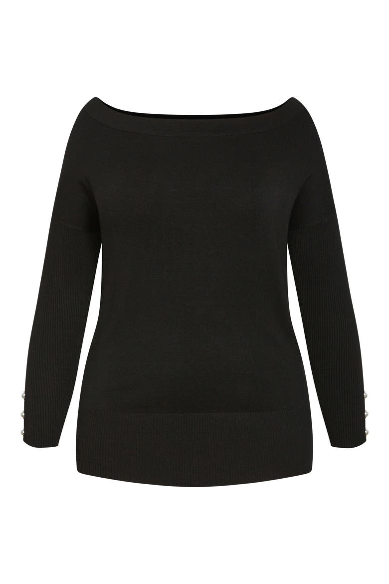 Intrigue Imitation Pearl Button Sweater, Alternate, color, BLACK