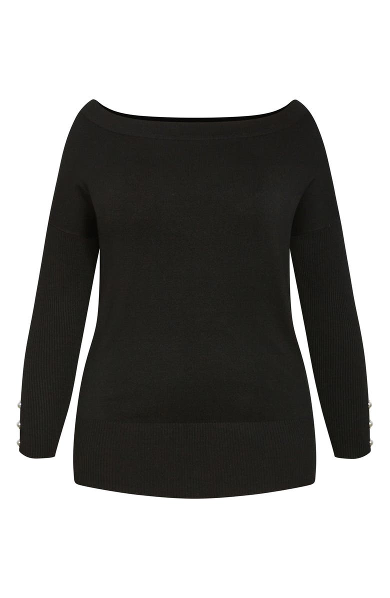 City Chic Intrigue Imitation Pearl Button Sweater, Alternate, color, 