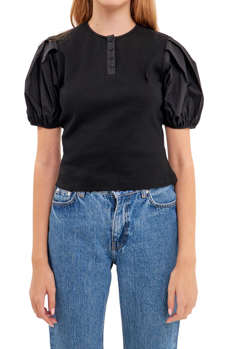 English Factory Puff Sleeve Henley, Alternate, color,