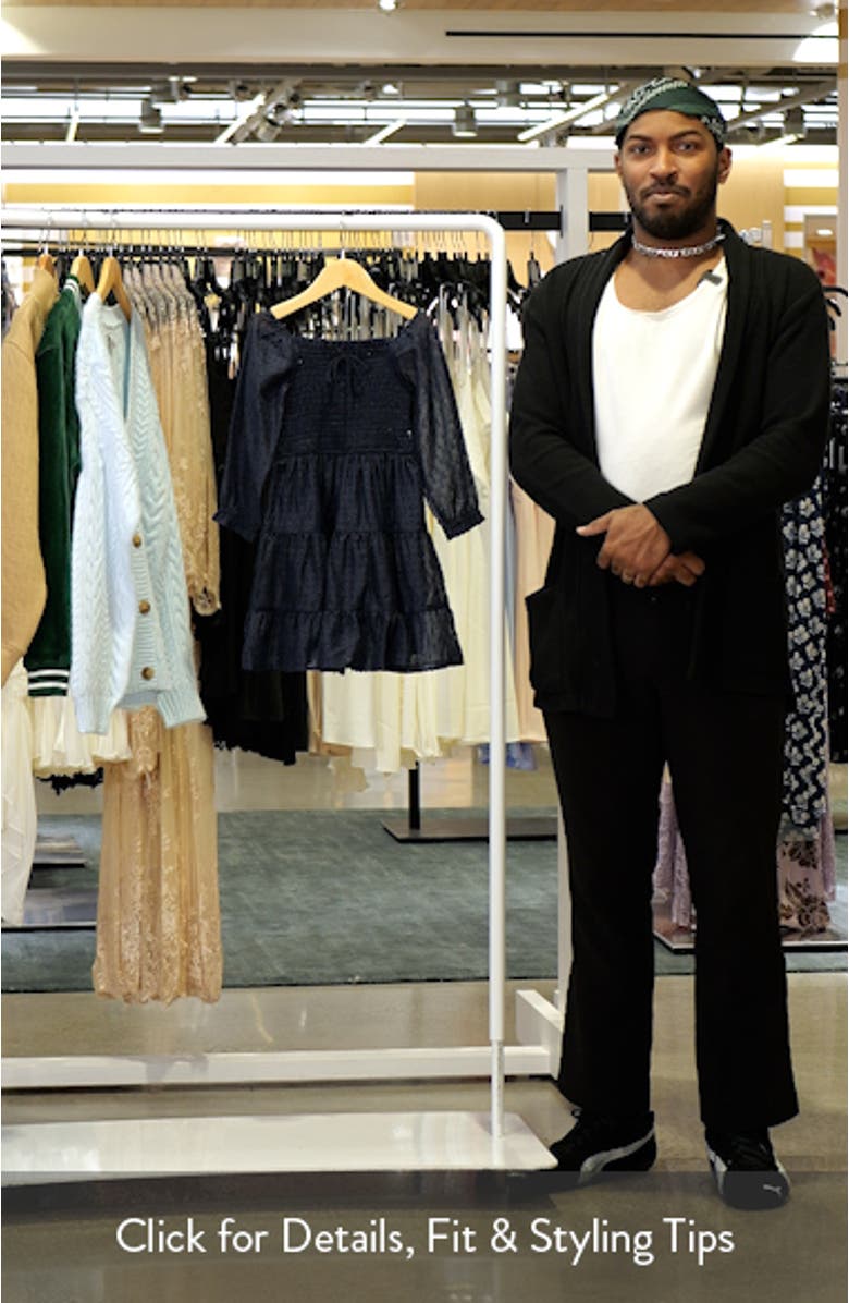 Kids' Metallic Smocked Bodice Long Sleeve Clip-Dot Chiffon Party Dress, sales video thumbnail