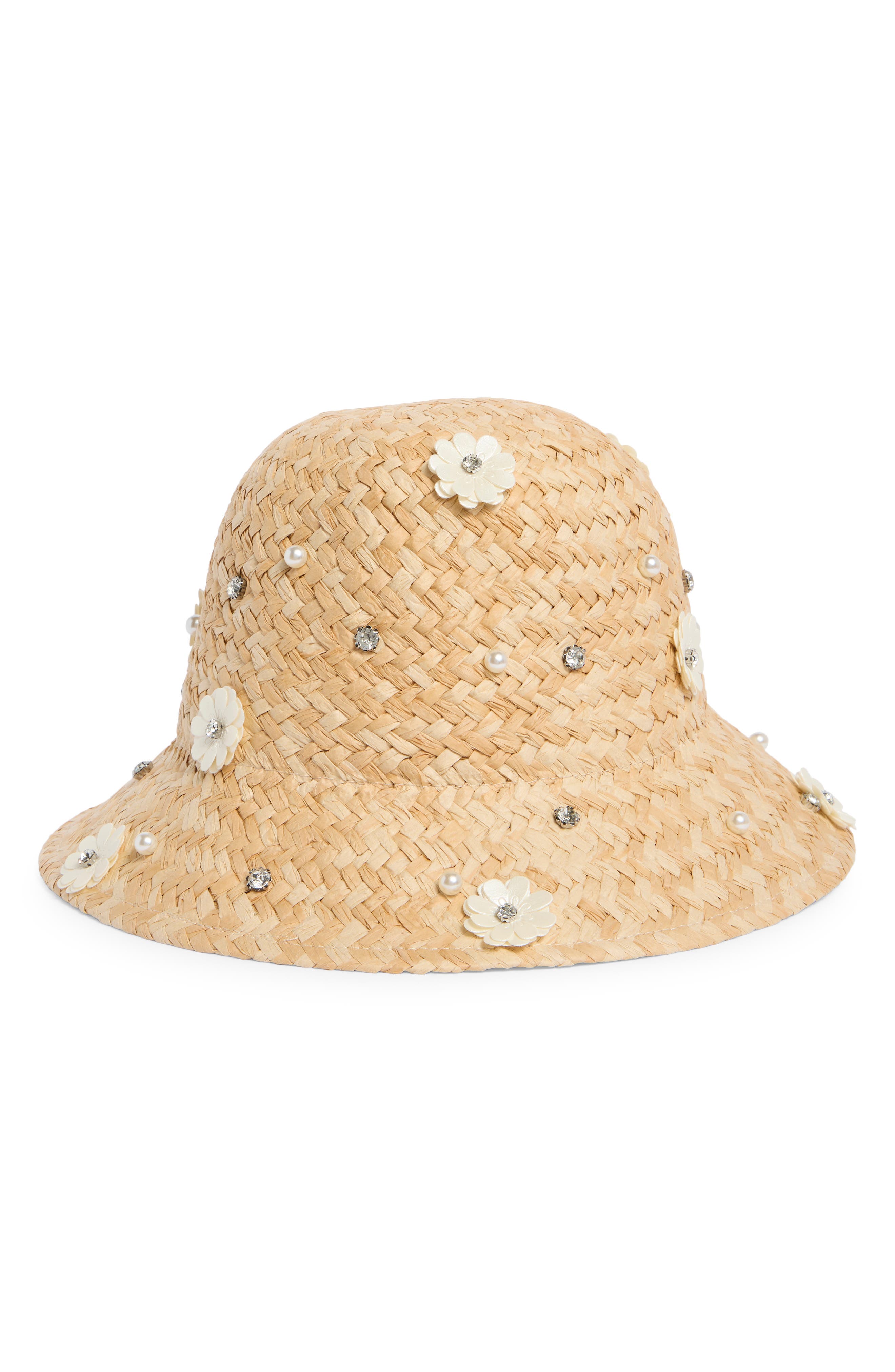 Embellished Straw Bucket Hat