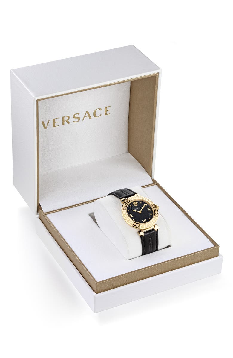 Versace Greca Icons Leather Strap Watch, 36mm, Alternate, color,