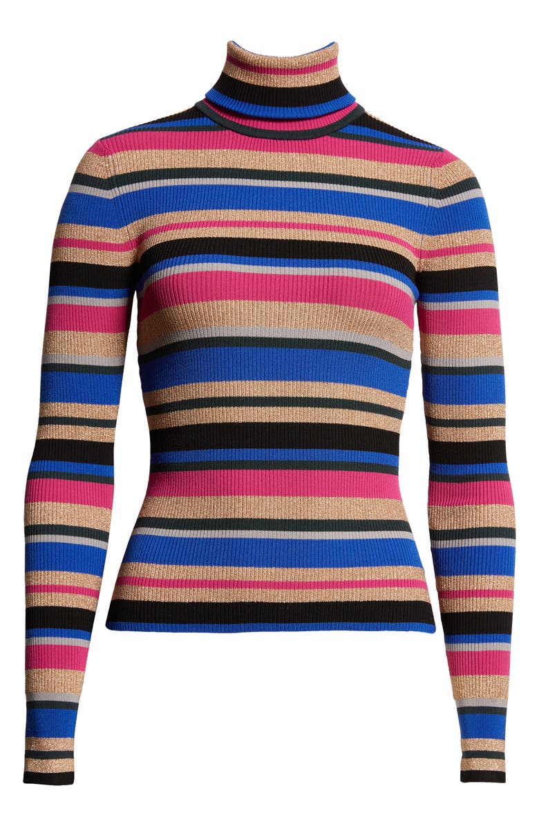 L'AGENCE Olene Metallic Stripe Turtleneck Top, Alternate, color,