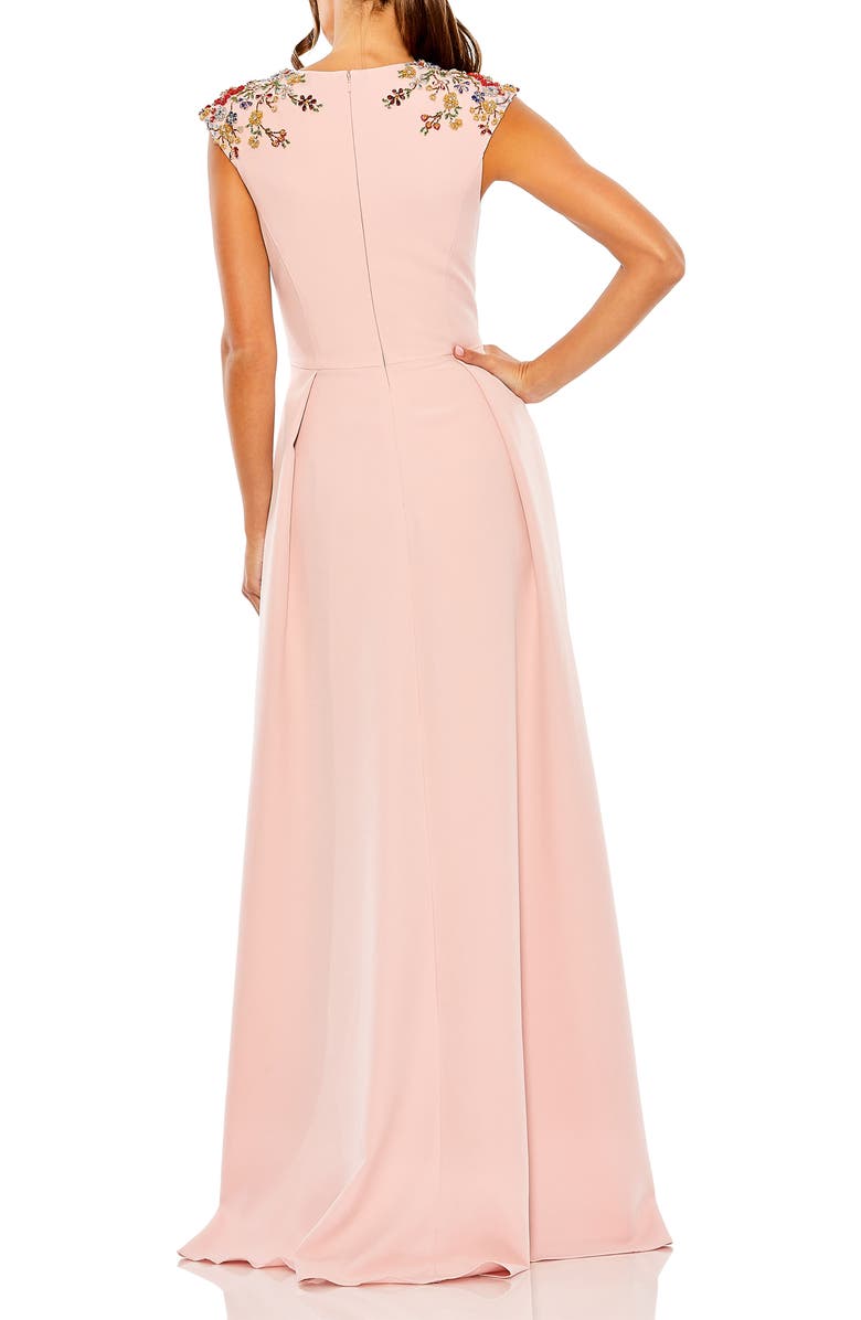 Mac Duggal Beaded Cap Sleeve V Neck A Line Gown, Alternate, color, Rose Pink