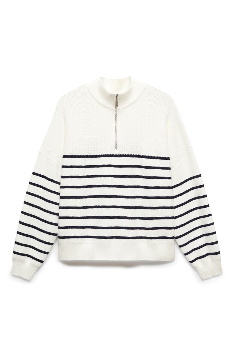 MANGO Oversize Stripe Quarter Zip Sweater, Alternate, color, 