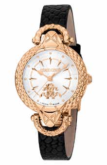 Roberto Cavalli by Franck Muller Swiss Quartz Snakeskin Embossed Leather Strap Watch, 32mm