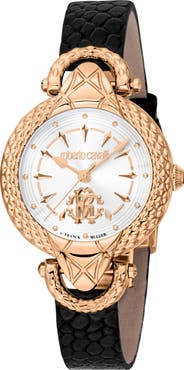 Roberto Cavalli by Franck Muller Swiss Quartz Snakeskin Embossed Leather Strap Watch, 32mm